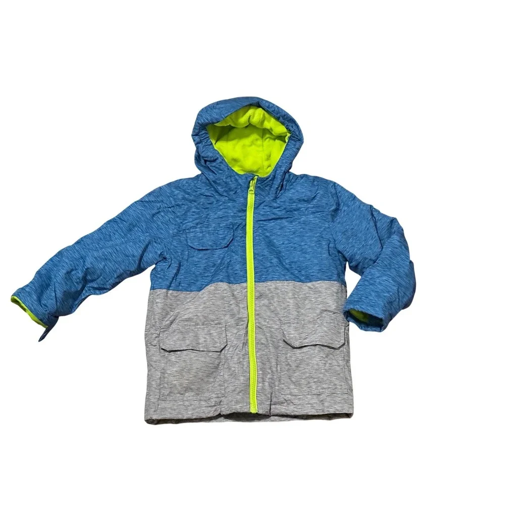 Swiss Tech Boys Blue Grey Neon Lime Colorblock Hooded Puffer Jacket Size 5T NP5